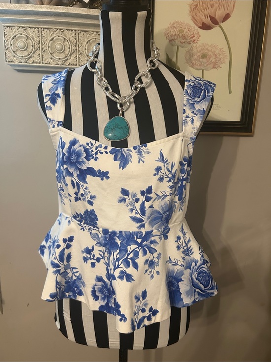 Anthropologie Tops - Anthropologie Maeve Blue Floral Peplum Tank Top - Women